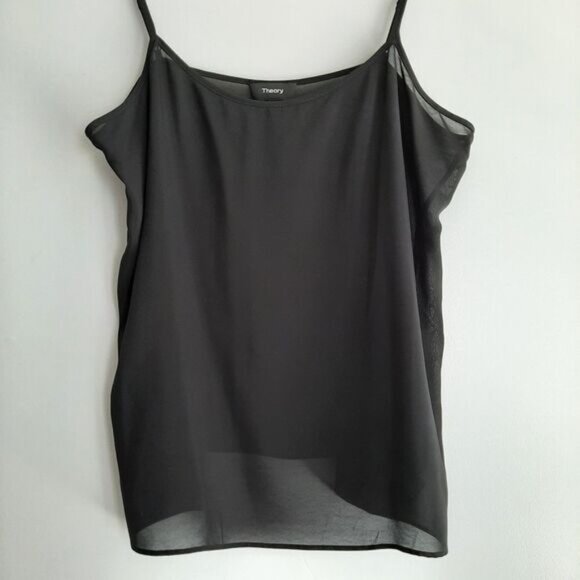 THEORY Semisheer Light Camisole Tank Top Black Sz L - Picture 4 of 7